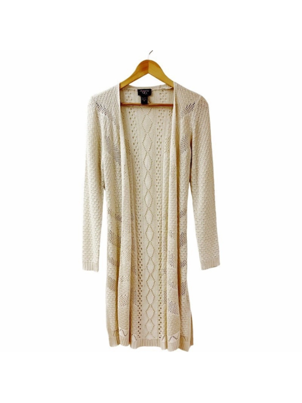 Boho Festival Hooked Up Pointelle Knit Duster Cardigan MEDIUM Cream Coquette